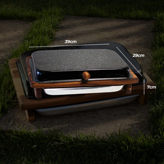 Tábua de Carne para Churrasco com Tampa e Forma Grill - Madeira Teca 39/43cm