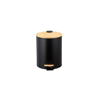 Lixeira Redonda c/ Pedal e Tampa de Bambu - 5L e 12L Preto