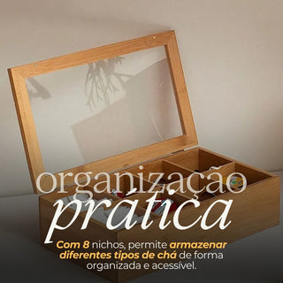 Porta Chás Caixa Multiuso de Bambu com 8 Divisórias