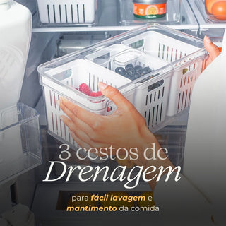 Organizador de Geladeira com Três Cestos Clear Fresh 5L
