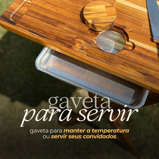 Mesa para Churrasco de Madeira Teca desmontável com Gaveta