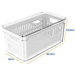 Kit 2 Organizadores de Geladeira Acrílico com Tampa e Cesto Drenagem Clear Fresh 5 Litros - OU 
