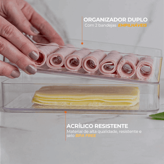 Porta Frios Duplo Organizador de Geladeira Acrílica com Tampa Clear Fresh - OU