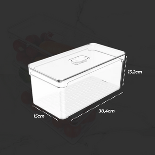 Organizador de Geladeira Acrílico 5L com Tampa e Bandeja – OU Clear Fresh | Ideal para Alimentos e Verduras