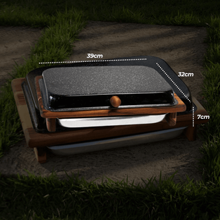 Tábua de Carne para Churrasco com Tampa e Forma Grill - Madeira Teca 39/43cm