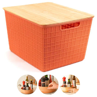 Caixa Organizadora Terracota com Tampa de Bambu 18L