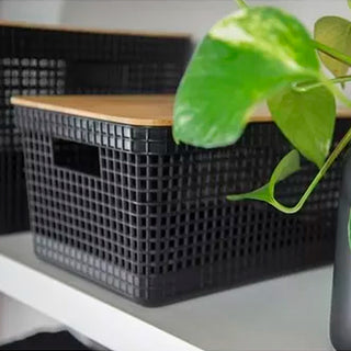 Kit 3 Caixas Organizadoras Para Banheiro, Sala, Escritório e Cozinha - Bege e Preto 3 Tamanhos