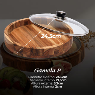 Kit 2 Gamelas de Madeira Teca com Tampa de Vidro - GG e P