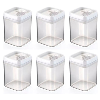 Kit 6 Potes Herméticos Quadrado Médio com Válvula de Vedação 1,7L