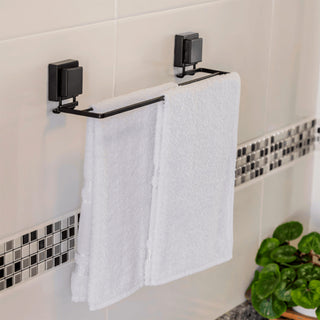 Toalheiro Duplo 45cm com Ventosa - Preto Fosco