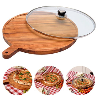 Tábua para Pizza de Madeira Teca com Tampa de Vidro - Monte Novo