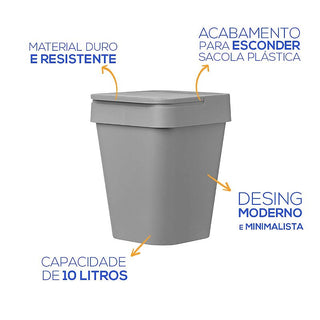 Lixeira para Banheiro, Cozinha Chumbo 10L - OU