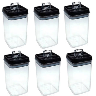 Kit 6 Potes Herméticos Quadrado Grande Preto - 2,3L