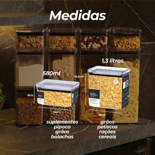 Kit 6 Potes Herméticos Retangular com Anel de Vedação