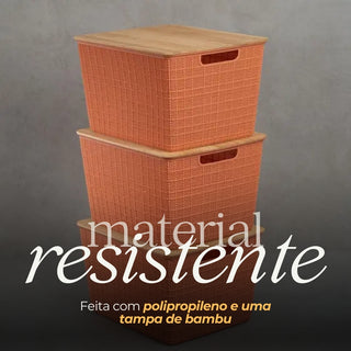 Caixa Organizadora Terracota com Tampa de Bambu 18L