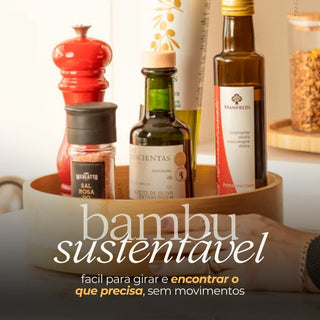 Organizador Giratório Alto de Bambu para Cozinha Banheiro e Quarto