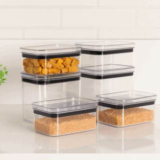 Kit 6 Potes Herméticos Retangulares com Anel de Vedação