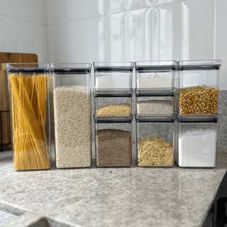 Kit 10 Potes Acrílico Empilháveis ​​com Tampa Hermética e Silicone
