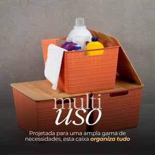 Caixa Organizadora Terracota com Tampa de Bambu 18L