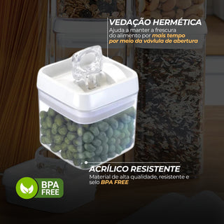 Kit 4 Potes Herméticos de Acrílico Quadrado Pequeno 1,1L