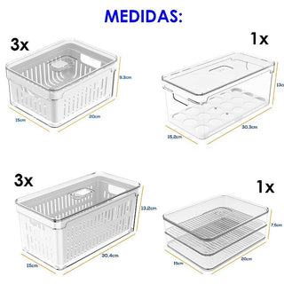 Kit 8 Organizadores de Geladeira e Armário + Porta Frios + Porta Ovos