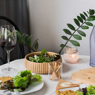 Tigela De Bambu Canelado Médio 19cm Servir Petiscos Porções Decoração Cozinha 