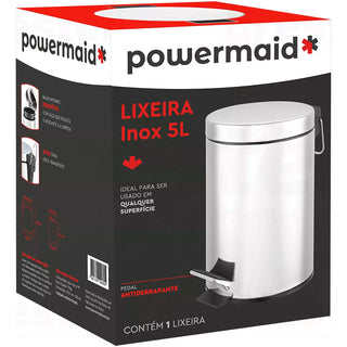 Lixeira Redonda Aço Inox com Pedal e Cesto Removível - Cromado