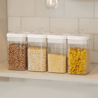 Kit 4 Potes Herméticos de Acrílico Quadrado Grande com Vedação 2,3L