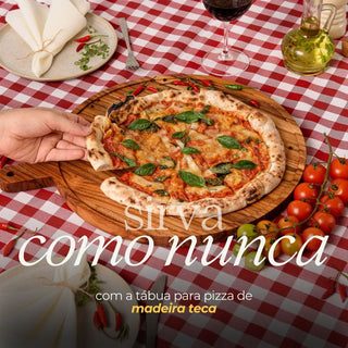 Tábua para Pizza de Madeira Teca com Tampa de Vidro - Monte Novo
