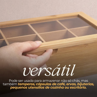 Porta Chás Caixa Multiuso de Bambu com 8 Divisórias