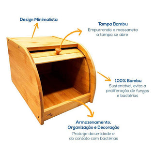 Porta Pão de Bambu para Bolacha Torrada Mantimentos - Caixa de Pão