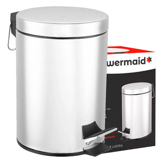 Lixeira Redonda Aço Inox com Pedal e Cesto Removível - Cromado