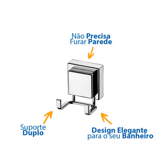 Gancho Duplo com Ventosa para Banheiro - Cromado