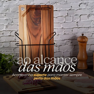 Kit 3 Tábuas de Madeira Teca com suporte Preto de Metal - Stolf