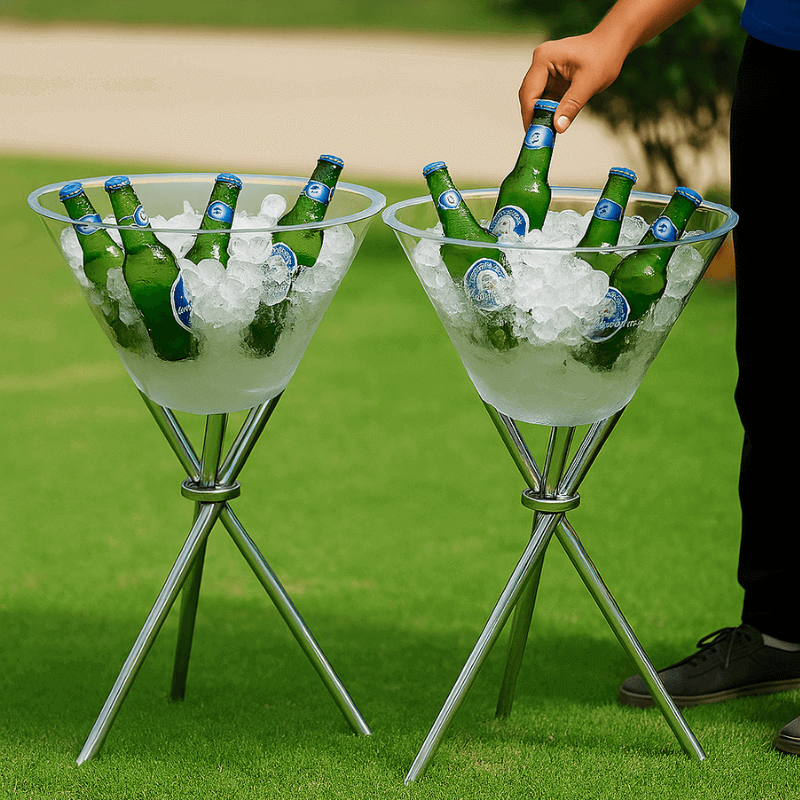 Kit 2 Champanheiras Acrílico Grande Tripé Alumínio 33L 100x56cm