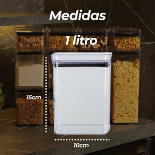 Kit 6 Potes Hermético Quadrado de Acrílico 1 Litro