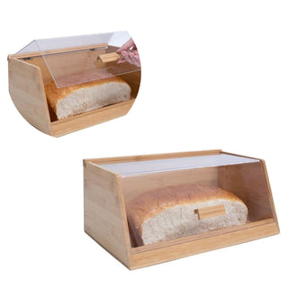 Porta Pão de Bambu com Tampa Transparente em Acrílico
