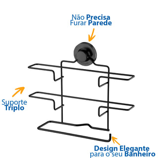 Suporte para Papel Toalha/Alumínio/PVC com Ventosa - Preto
