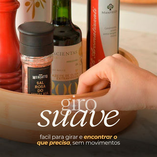 Organizador Giratório Alto de Bambu para Cozinha Banheiro e Quarto