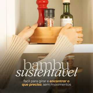 Organizador Giratório Alto de Bambu para Cozinha Banheiro e Quarto
