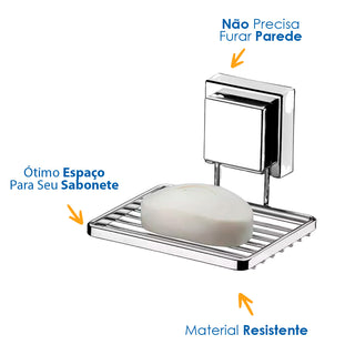 Saboneteira com Ventosa para Banheiro - Cromado