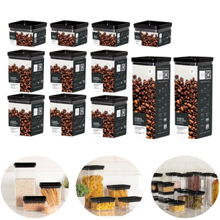 Kit 12 Potes Herméticos com Tampa Preta Empilháveis com Vedação Hermética