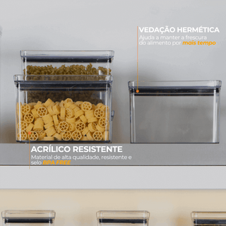 Kit 2 Potes Herméticos para Mantimentos Empilháveis ​​1,8L