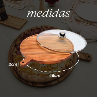 Tábua para Pizza de Madeira Teca com Tampa de Vidro - Monte Novo