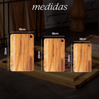 Kit 3 Tábuas de Madeira Teca com suporte Preto de Metal - Stolf