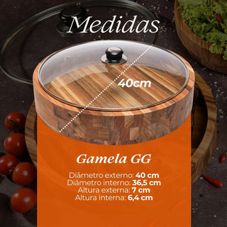 Kit 2 Gamelas de Madeira Teca com Tampa de Vidro - GG e P