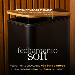 Lixeira Retangular c/ Pedal e Tampa de Bambu - 5L Preto