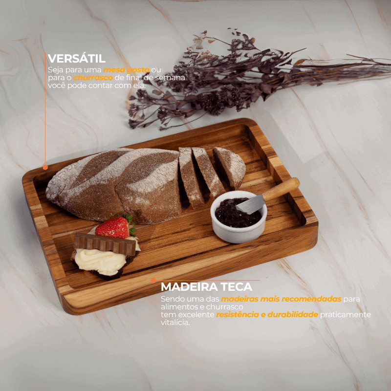 Gamela para Churrasco Quadrada de Madeira Teca