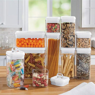Kit 6 Potes Herméticos Quadrado Médio com Válvula de Vedação 1,7L
