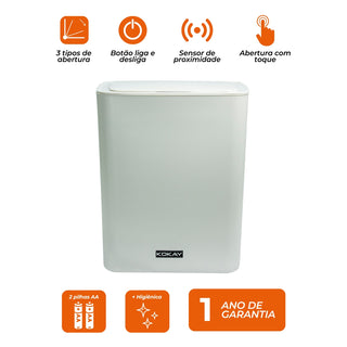 Lixeira Inteligente Automática com Sensor de Aproximação - 14L Branco